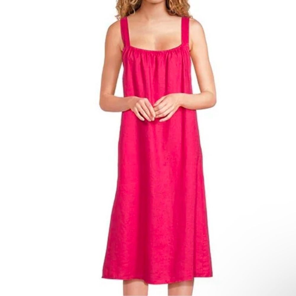 Eileen Fisher 100% Organic Linen Cami Midi Dress Flame women’s X-Large